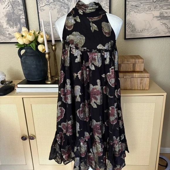 MAEVE ANTHROPOLOGIE Halter High Neck Shine Swing Mini Dress Size Small NWT